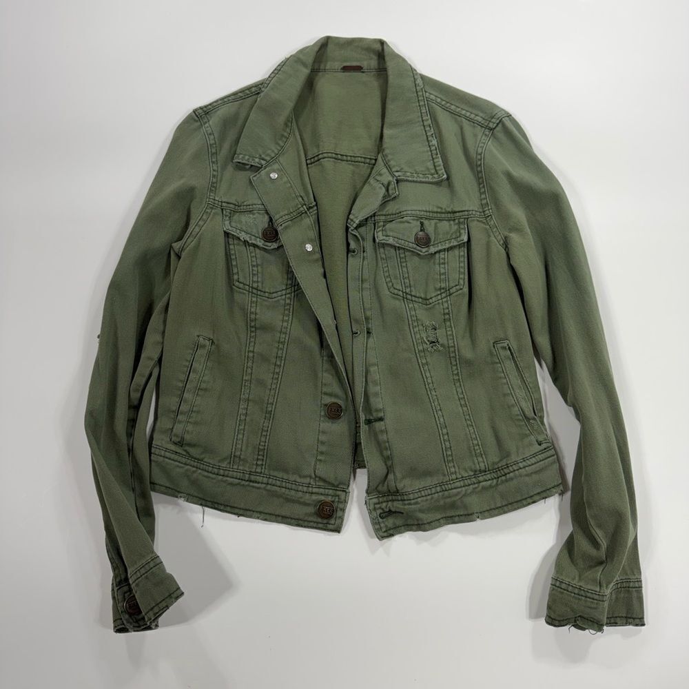 Free People army green distressed jacket S